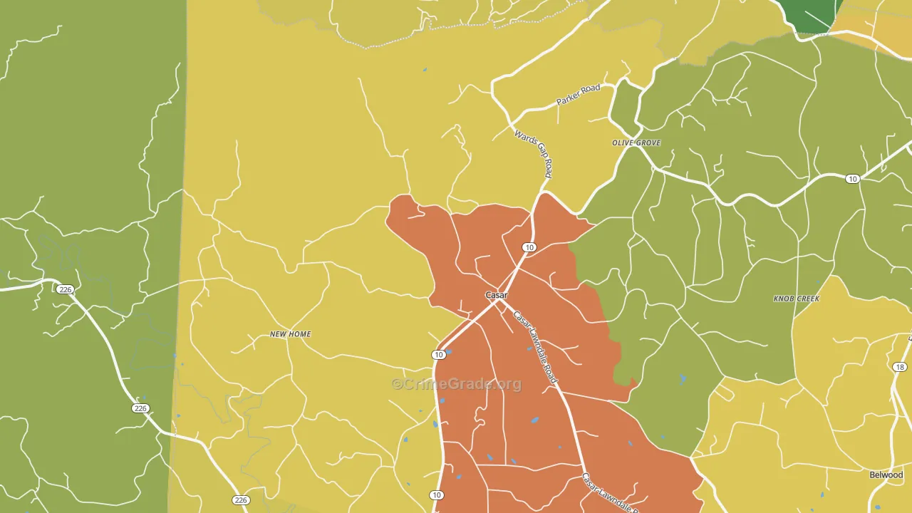 Casar, NC Map of Robbery Rates