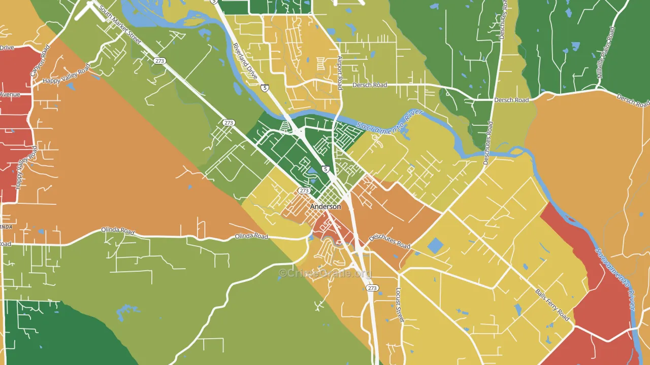 Cascade, Anderson, CA Map of Robbery Rates