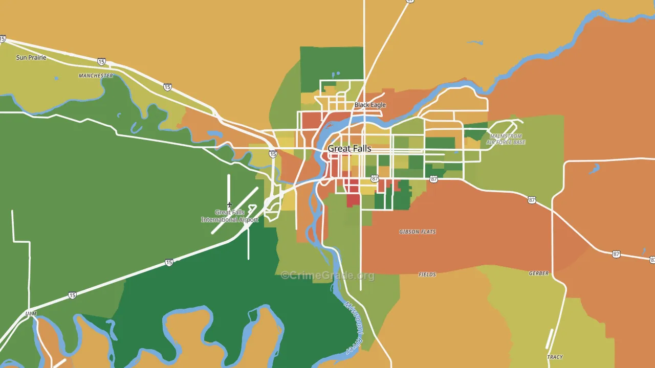 Cascade County, MT Map of Robbery Rates