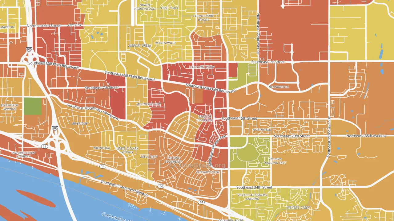 Cascade Highlands, Vancouver, WA Map of Robbery Rates