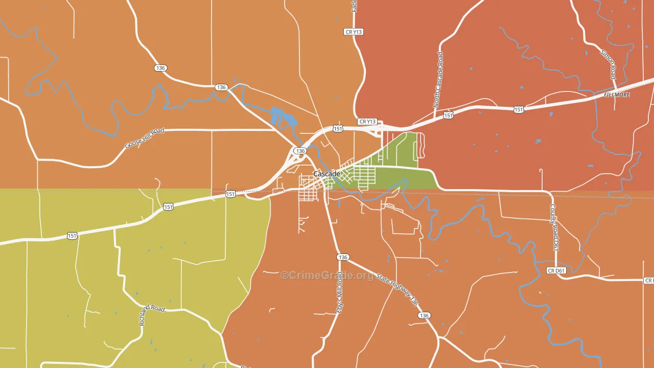 Cascade, IA Map of Robbery Rates