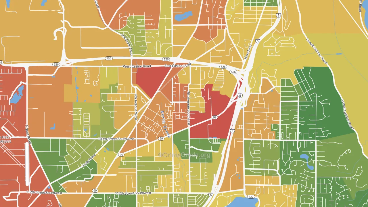 Cascade View, Everett, WA Map of Robbery Rates