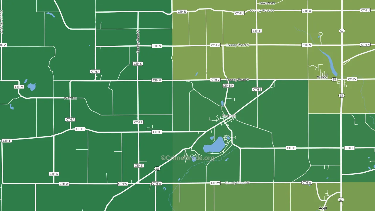 Cascade, WI Map of Robbery Rates
