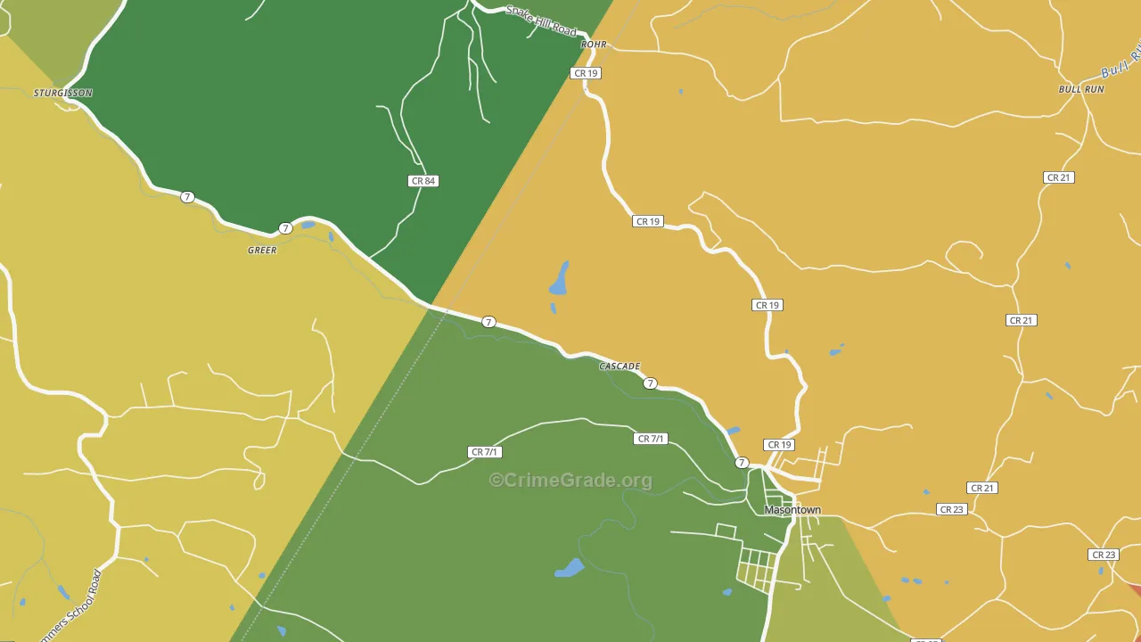 Cascade, WV Map of Robbery Rates
