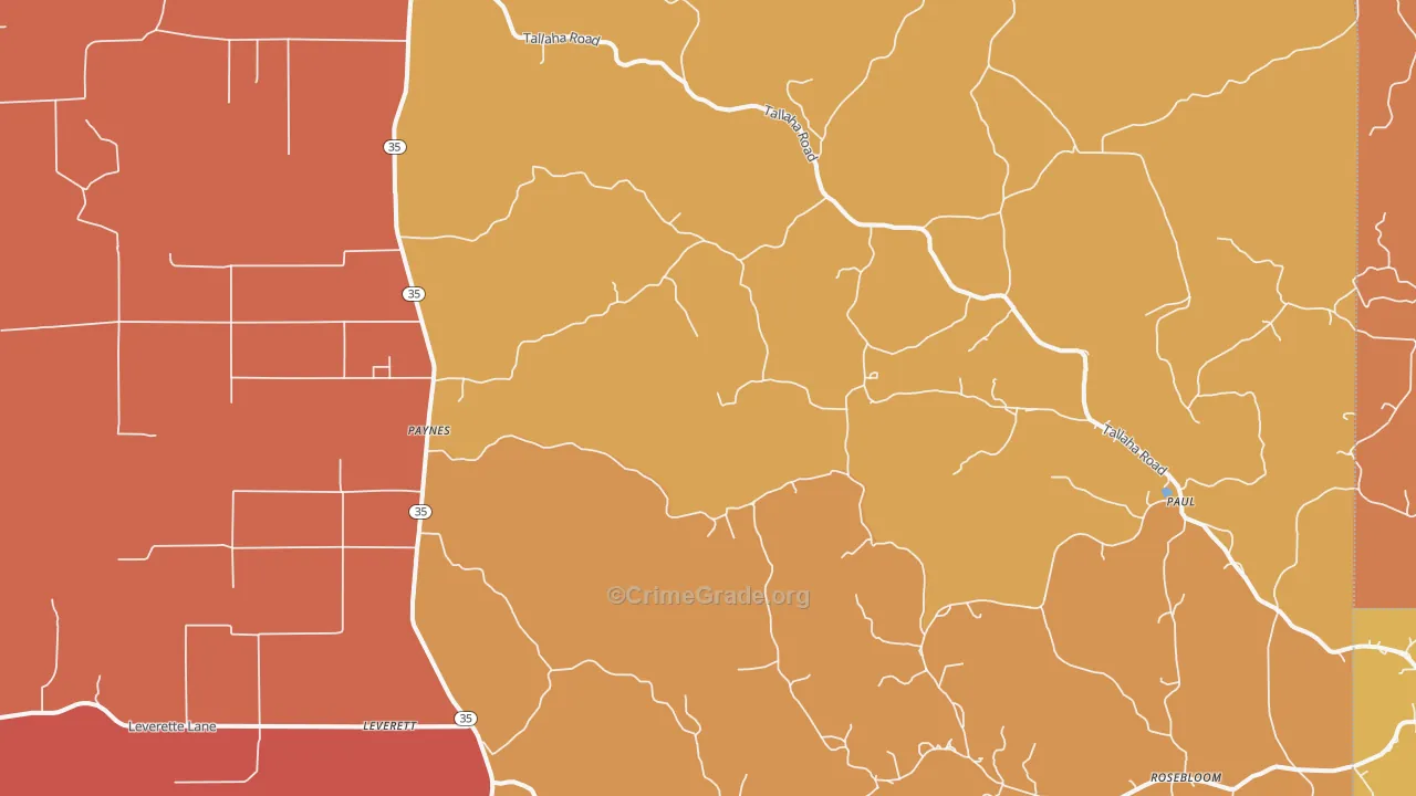 Cascilla, MS Map of Robbery Rates