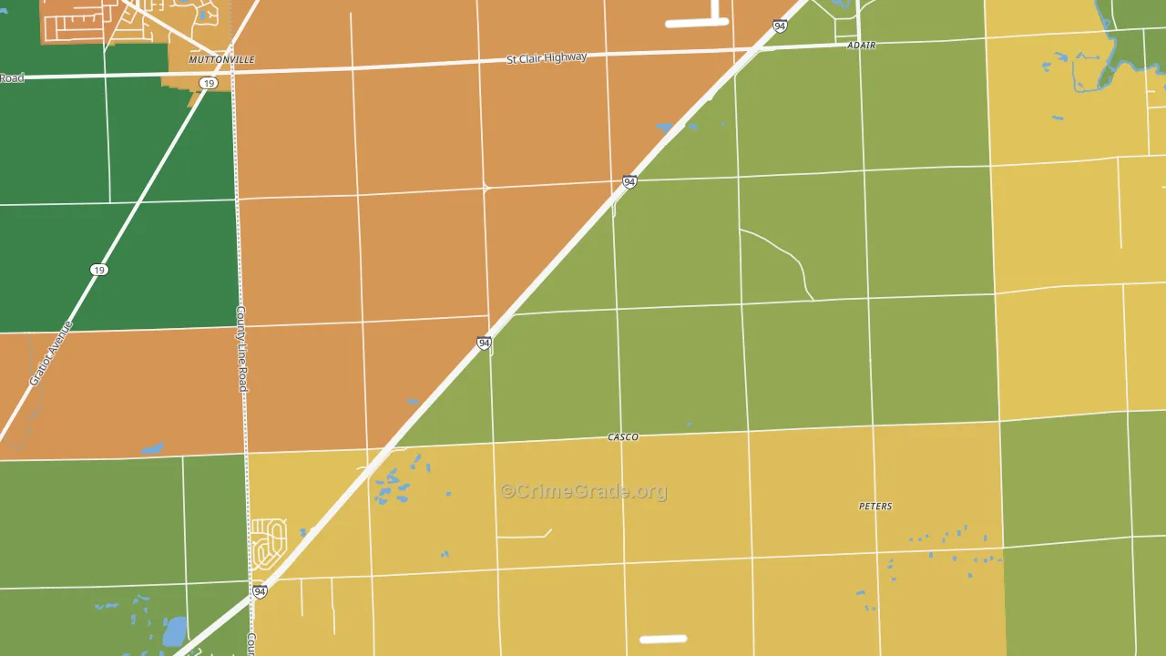 Casco, MI Map of Robbery Rates