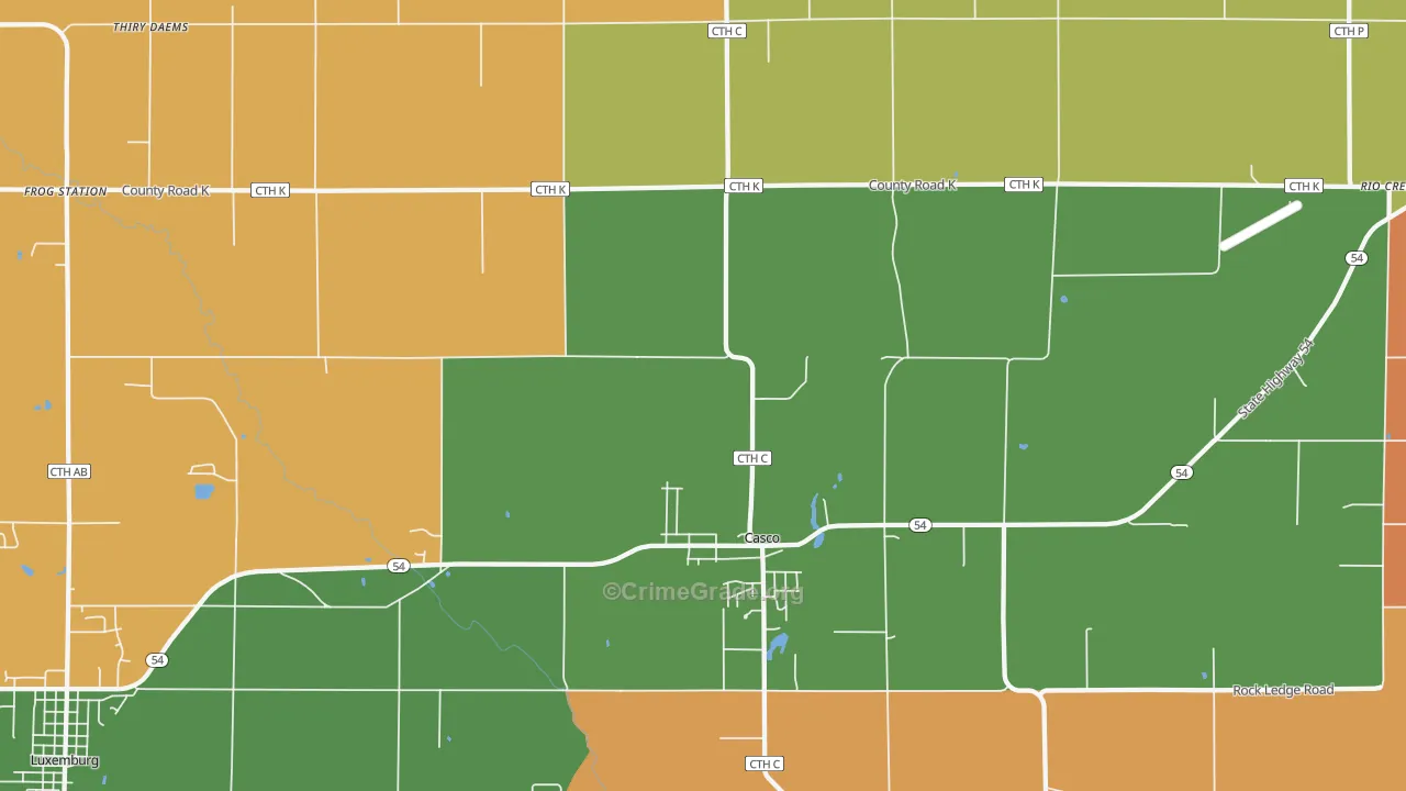 Casco, WI Map of Robbery Rates