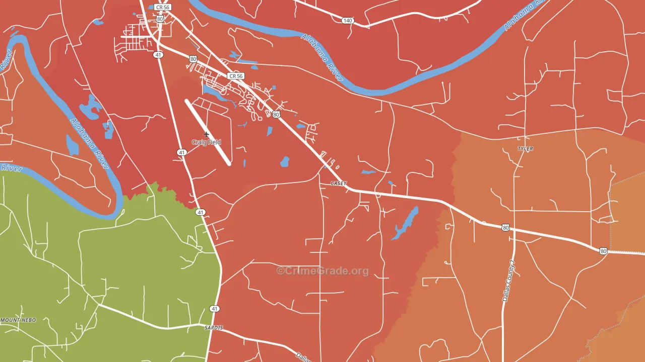 Casey, AL Map of Robbery Rates