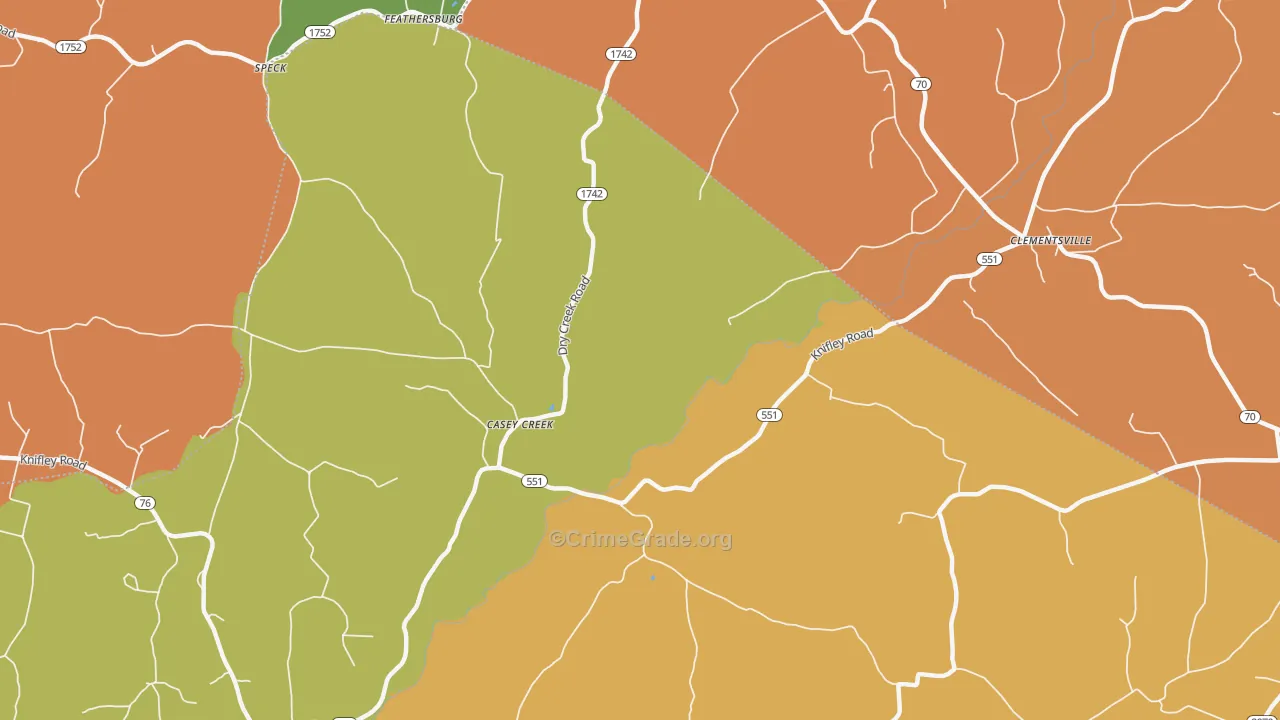 Casey Creek, KY Map of Robbery Rates