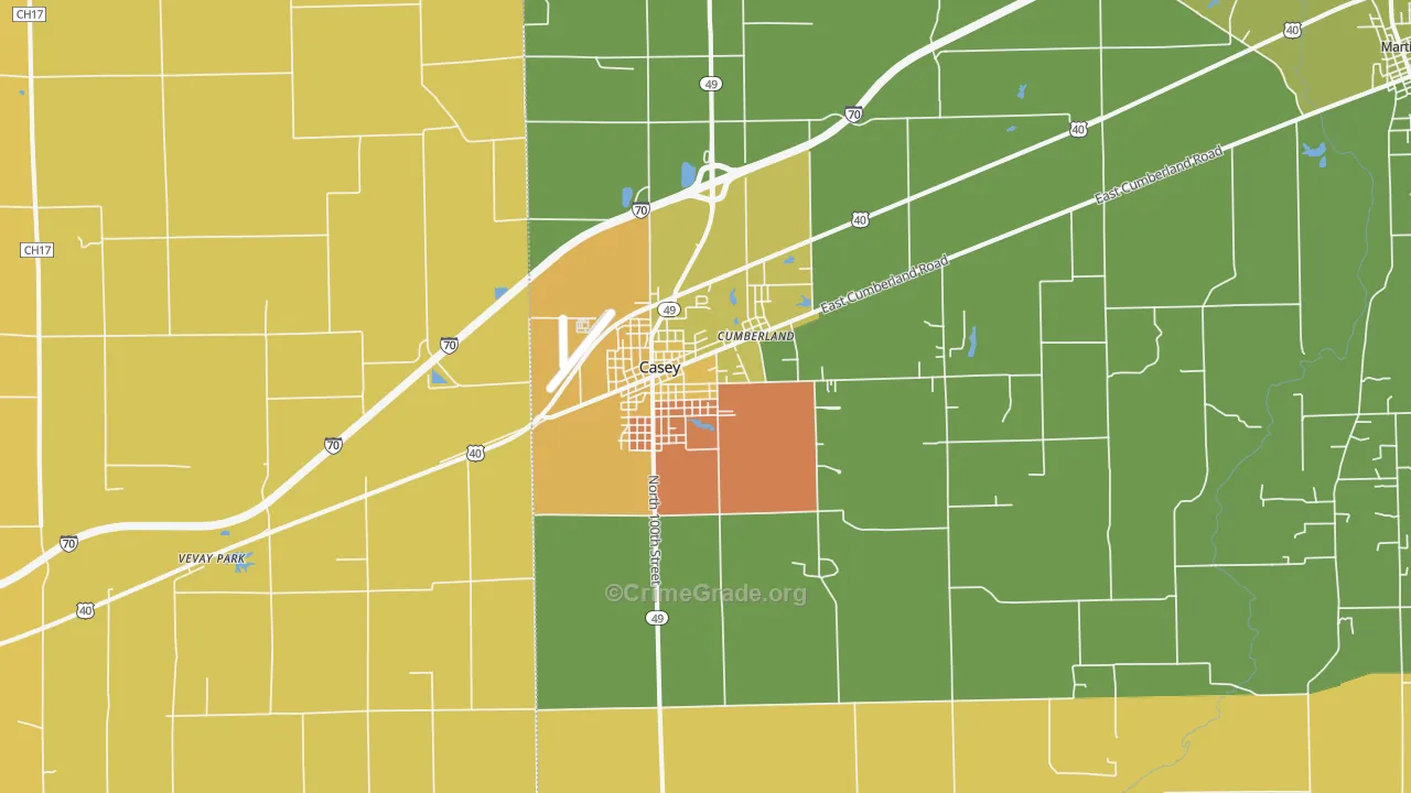 Casey, IL Map of Robbery Rates