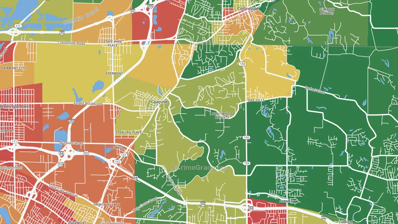 Caseyville, IL Map of Robbery Rates