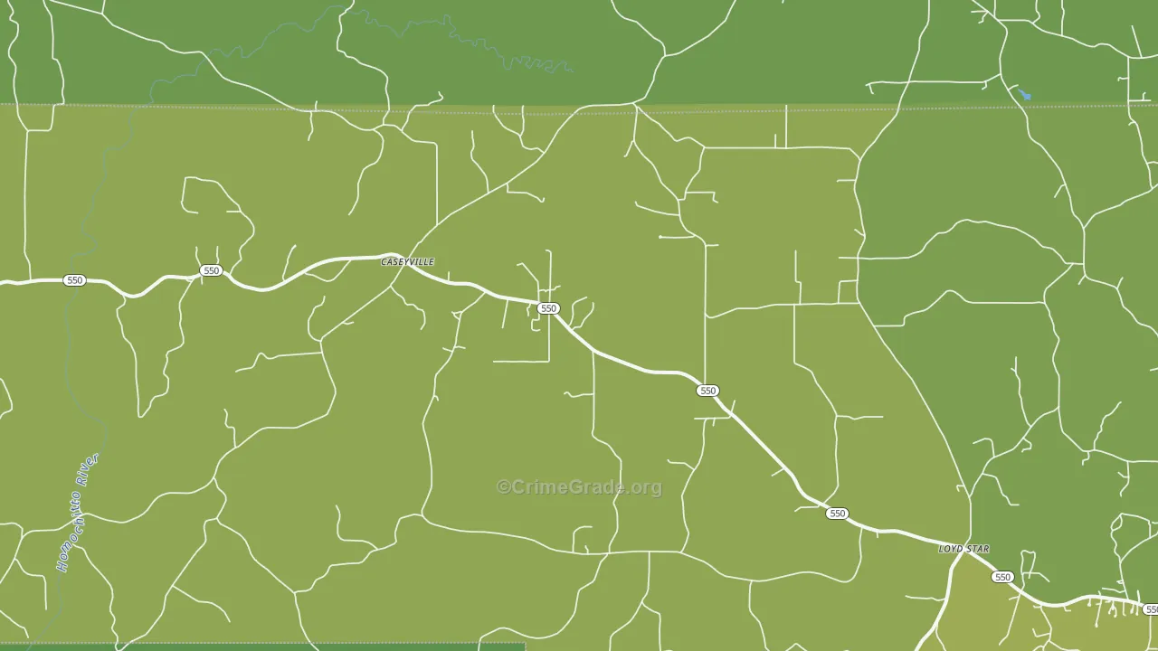 Caseyville, MS Map of Robbery Rates