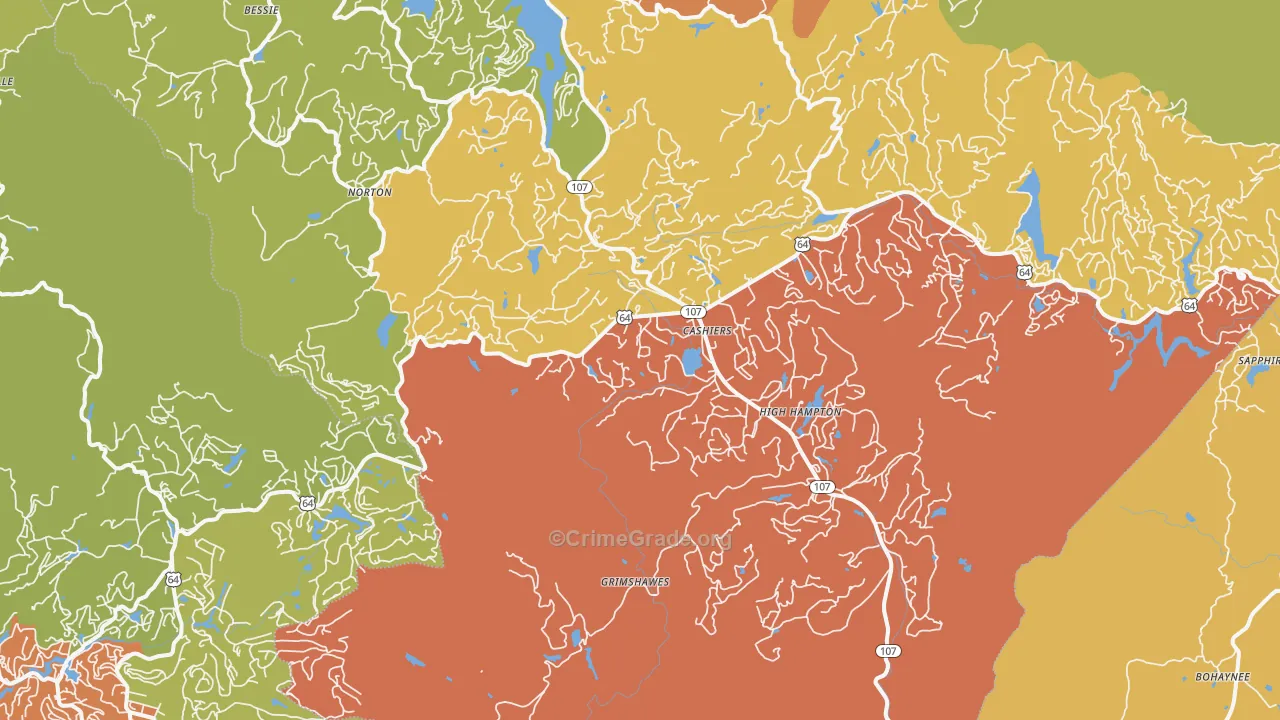 Cashiers, NC Map of Robbery Rates
