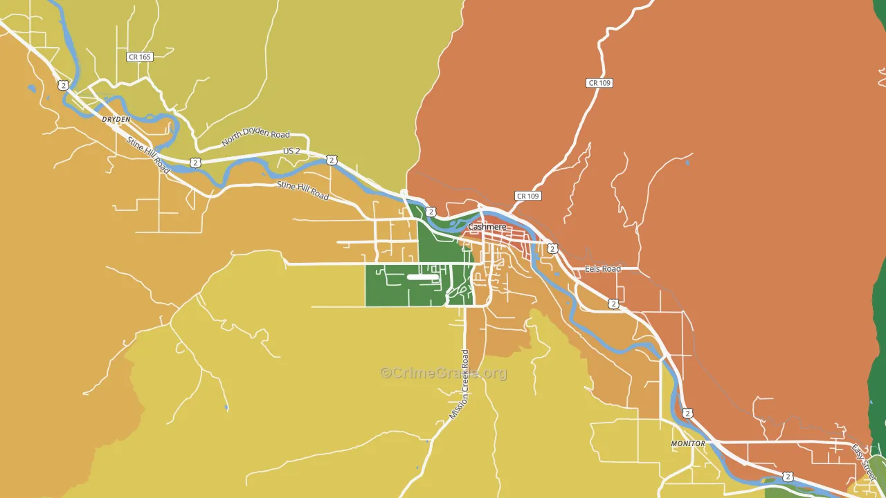 Cashmere, WA Map of Robbery Rates