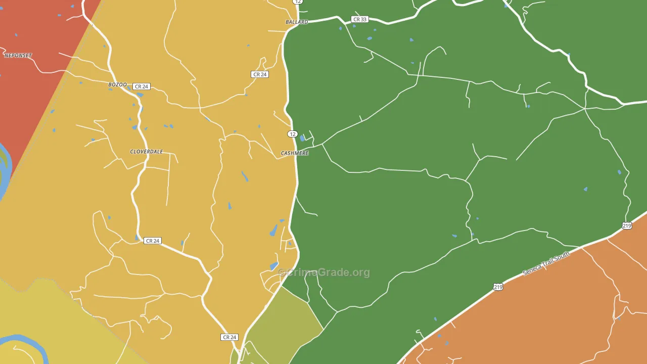 Cashmere, WV Map of Robbery Rates