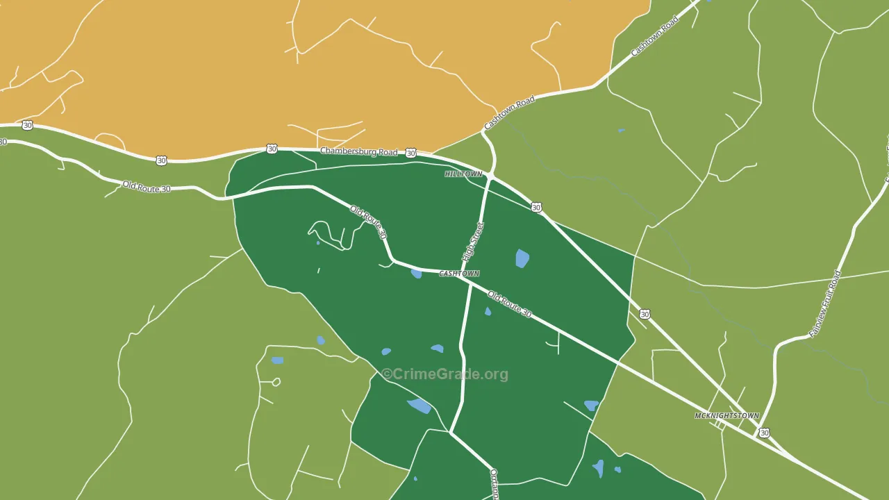 Cashtown, PA Map of Robbery Rates