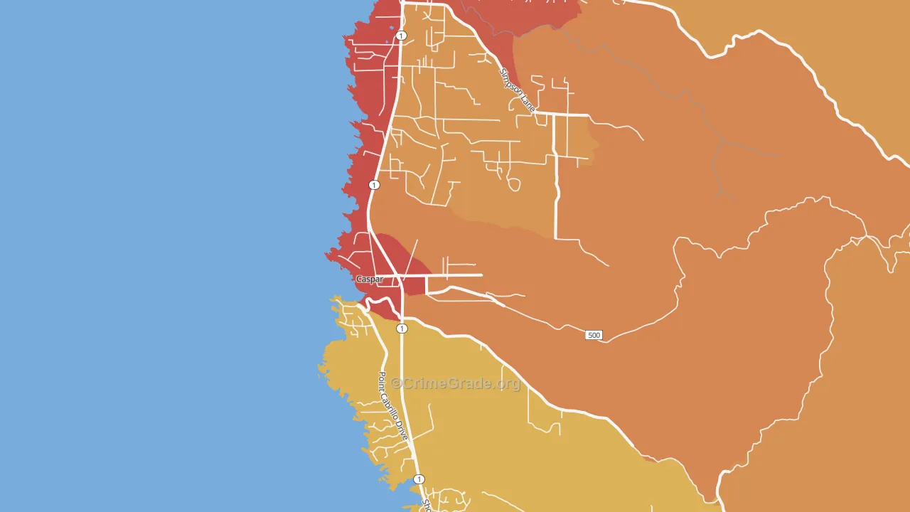 Caspar, CA Map of Robbery Rates