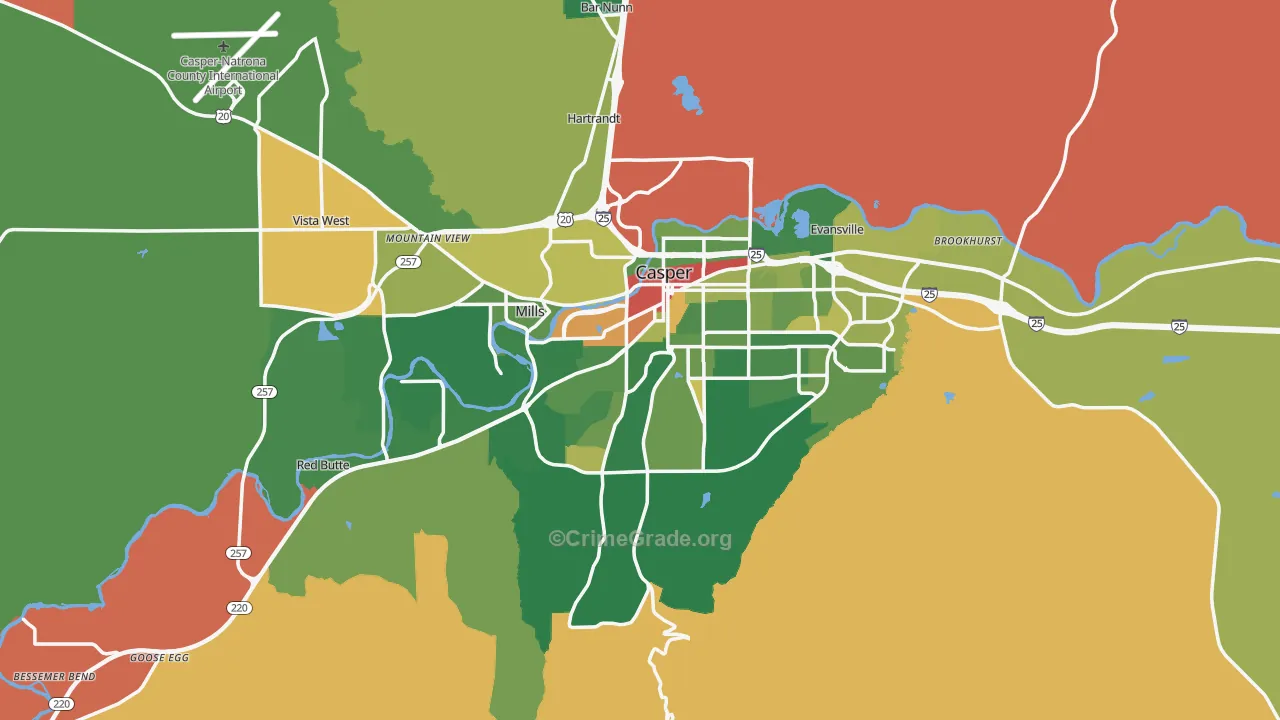 Casper, WY Map of Robbery Rates