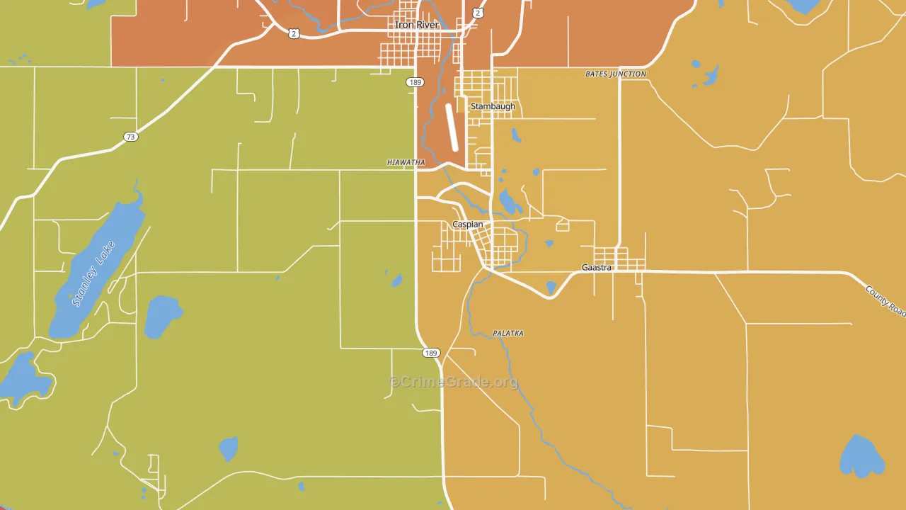 Caspian, MI Map of Robbery Rates