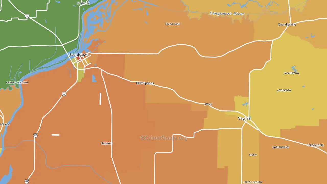 Cass County, IL Map of Robbery Rates