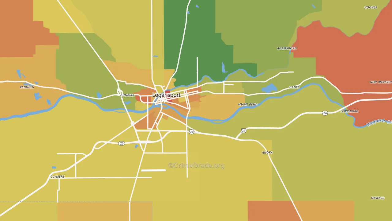 Cass County, IN Map of Robbery Rates