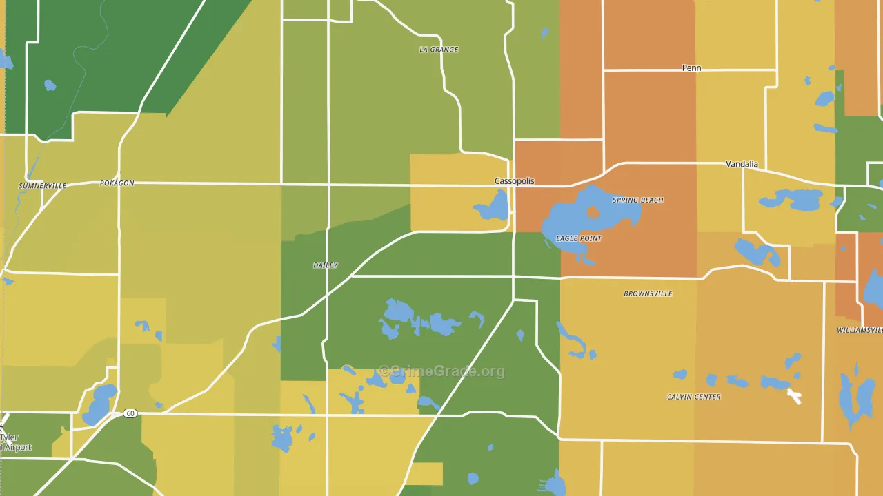 Cass County, MI Map of Robbery Rates