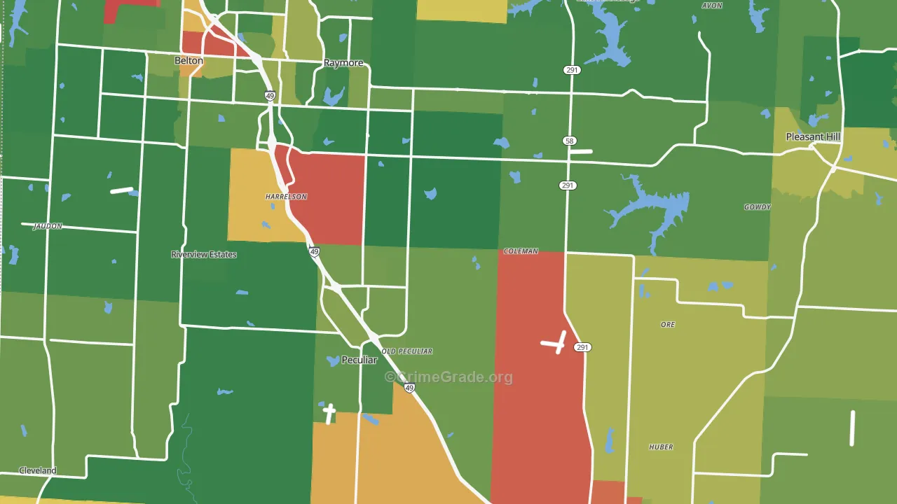 Cass County, MO Map of Robbery Rates