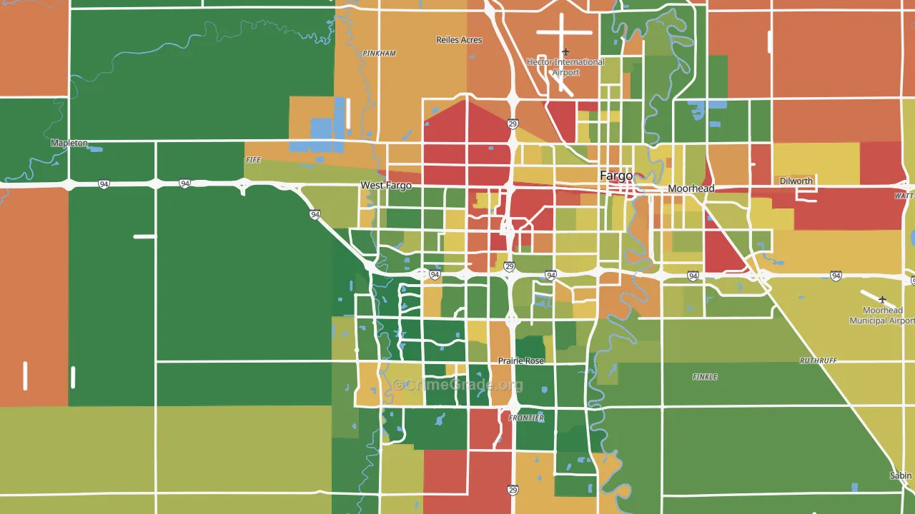 Cass County, ND Map of Robbery Rates