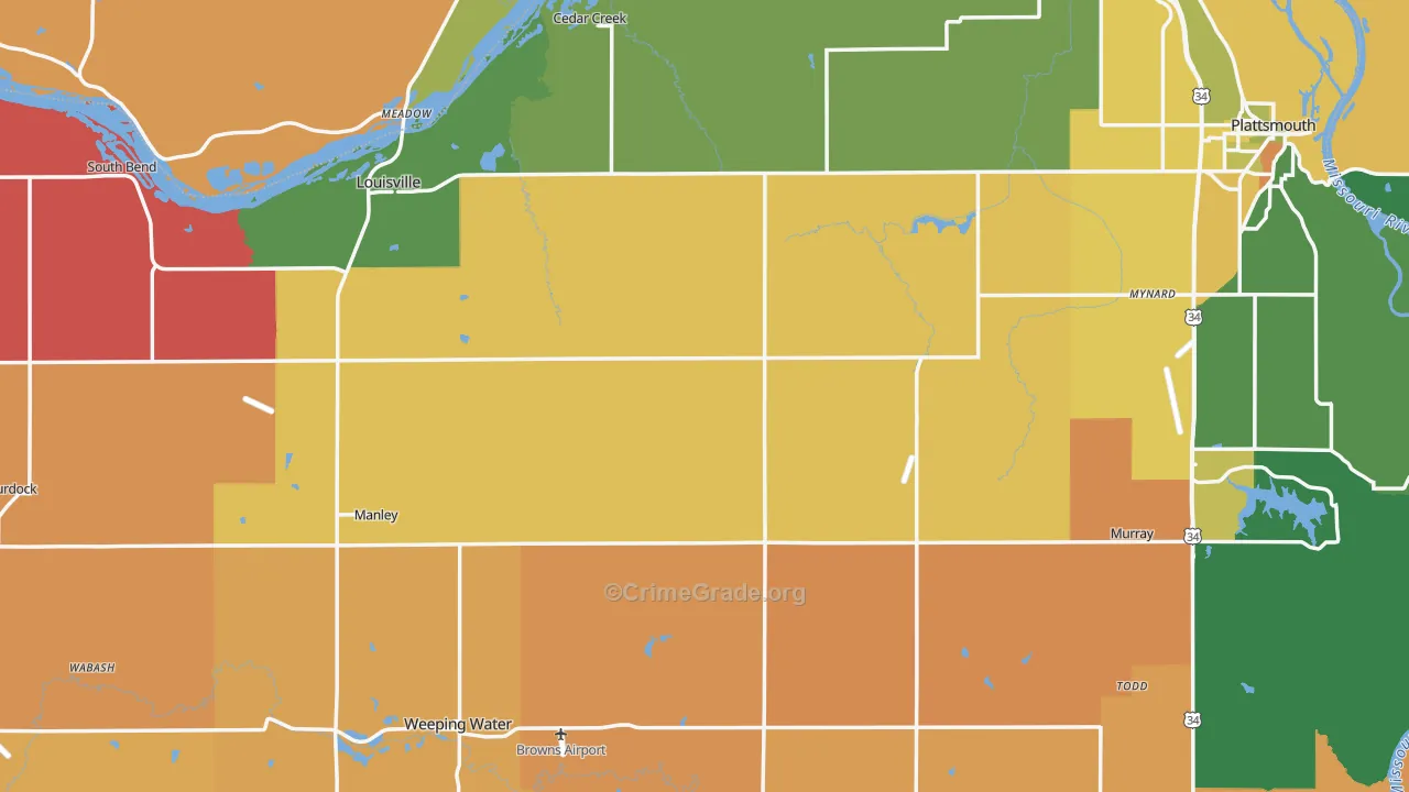 Cass County, NE Map of Robbery Rates