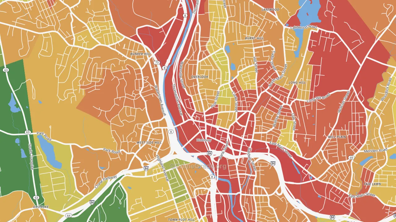 Cass Gilbert, Waterbury, CT Map of Robbery Rates