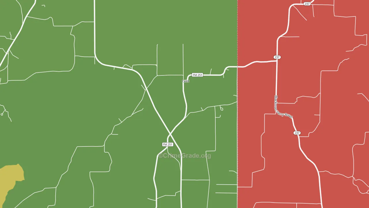 Cass, TX Map of Robbery Rates