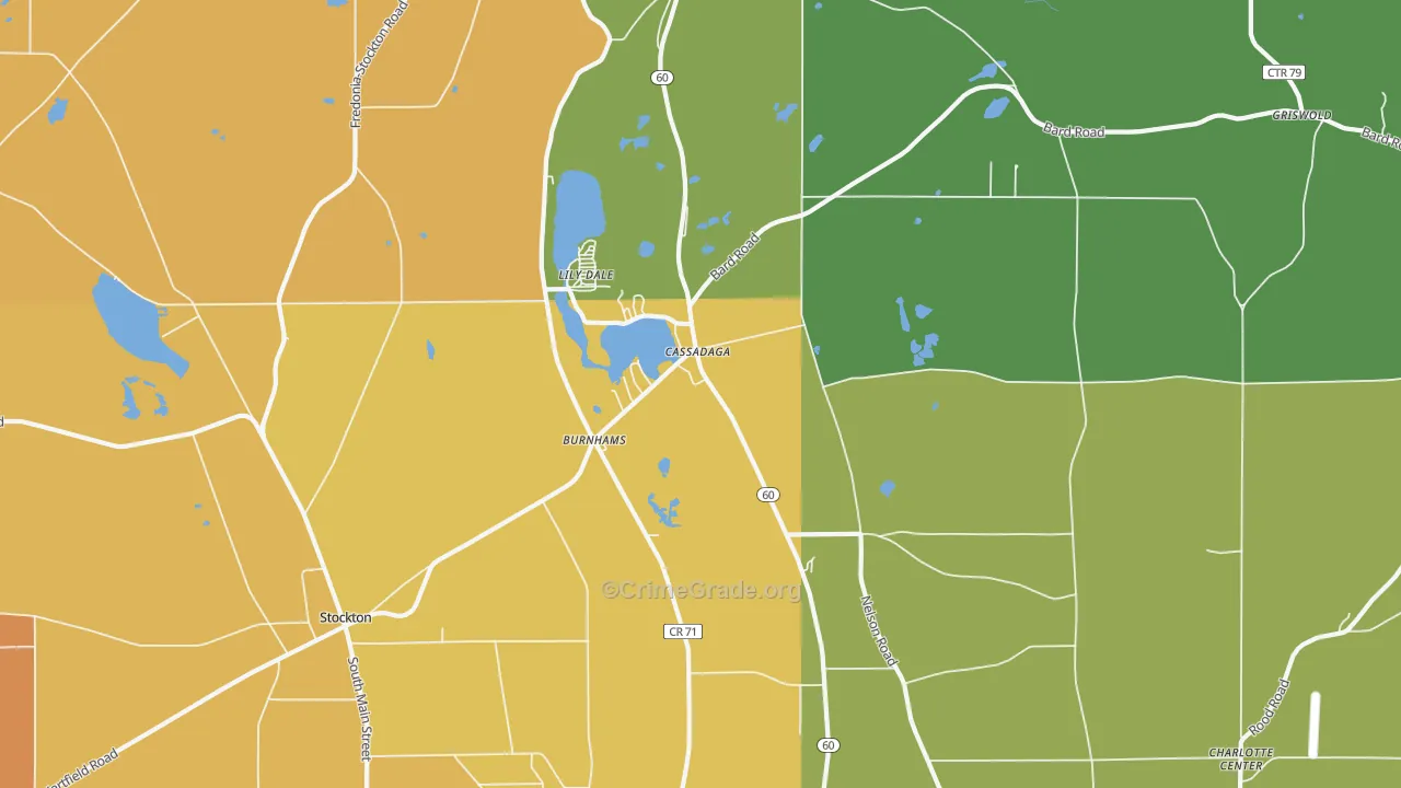 Cassadaga, NY Map of Robbery Rates