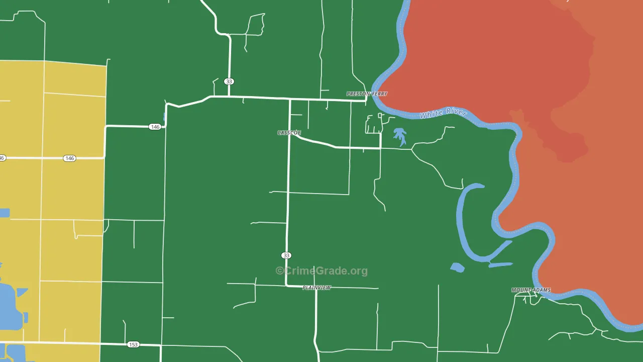 Casscoe, AR Map of Robbery Rates