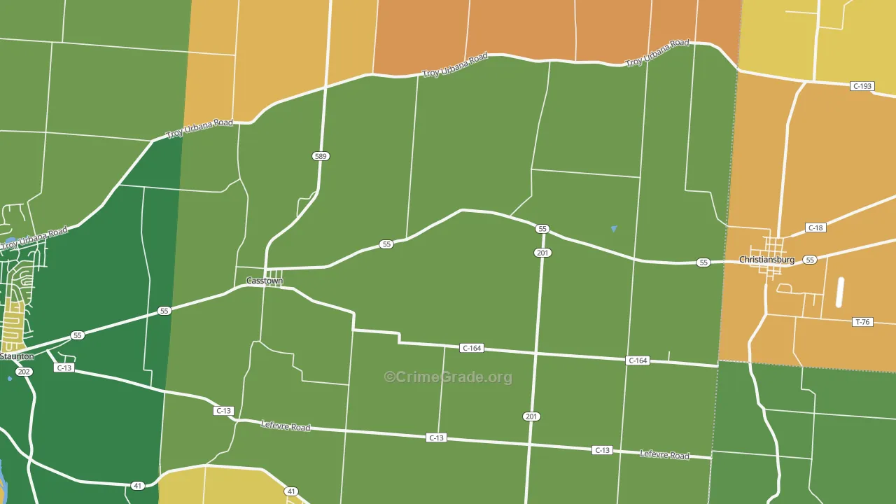 Casstown, OH Map of Robbery Rates