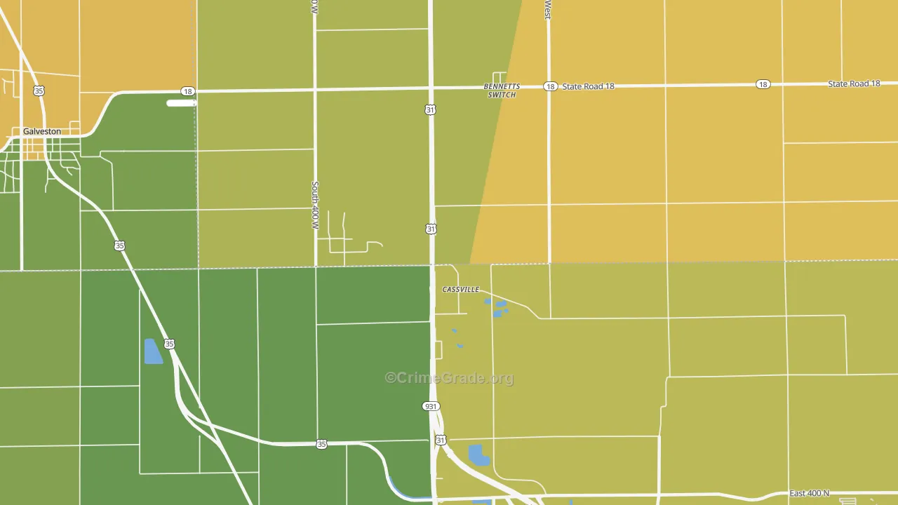 Cassville, IN Map of Robbery Rates
