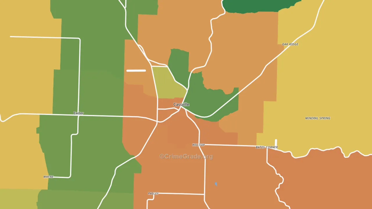 Cassville, MO Map of Robbery Rates