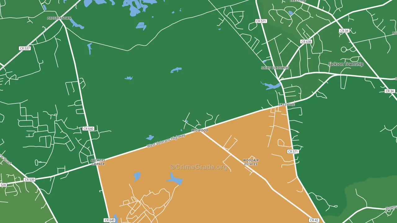 Cassville, NJ Map of Robbery Rates