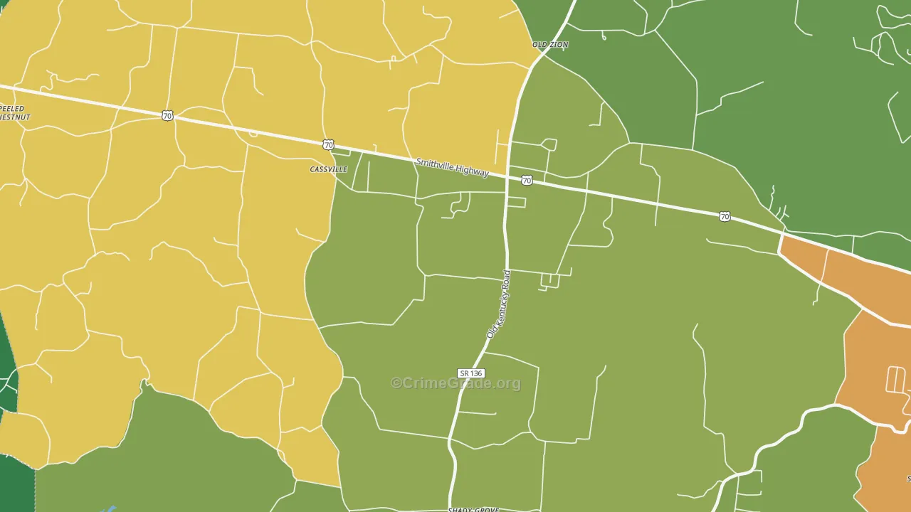 Cassville, TN Map of Robbery Rates