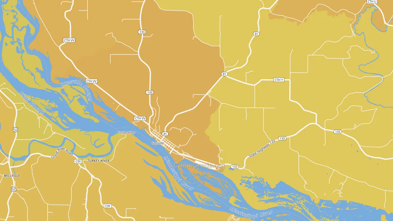Cassville, WI Map of Robbery Rates