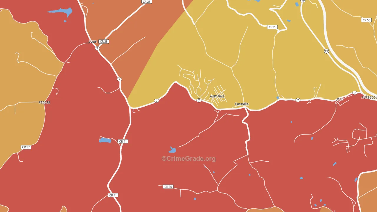 Cassville, WV Map of Robbery Rates