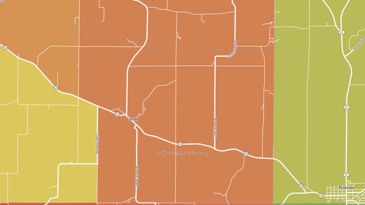 Castalia, IA Map of Robbery Rates