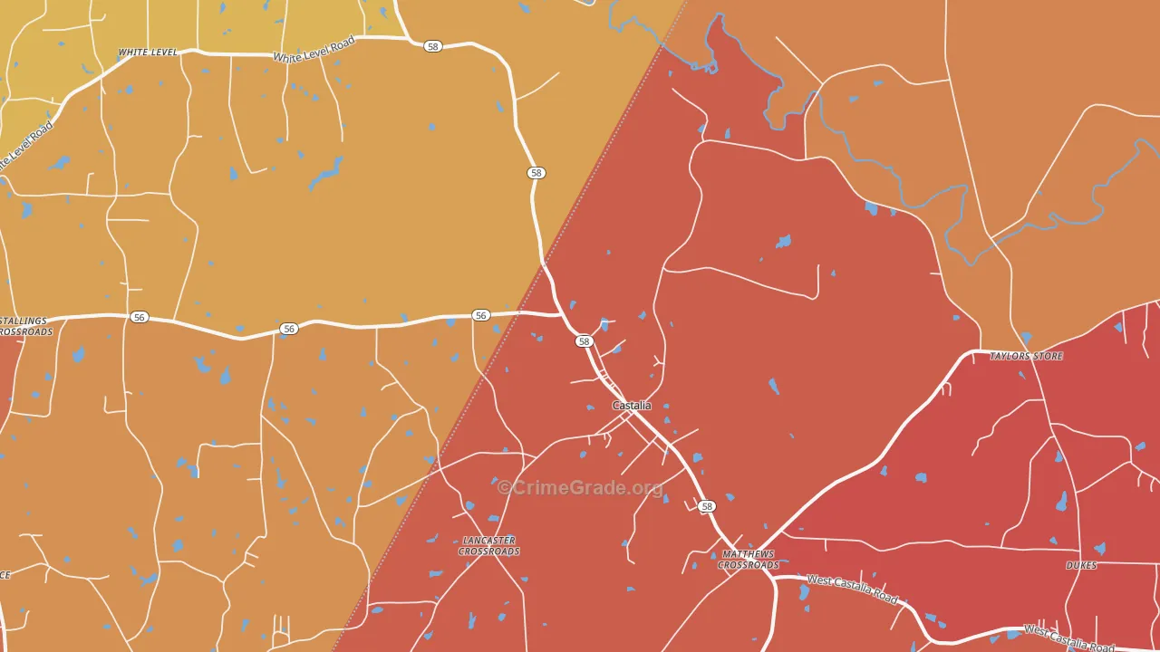 Castalia, NC Map of Robbery Rates