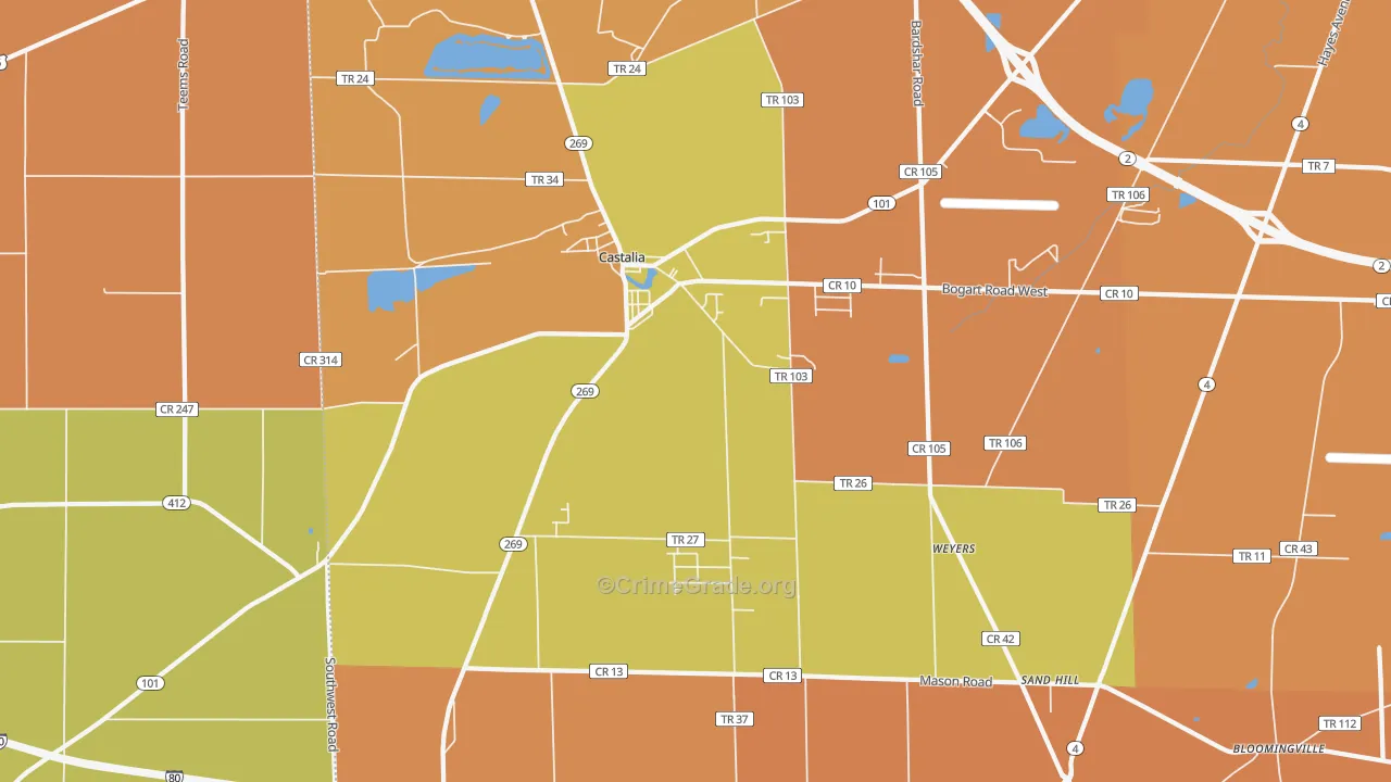 Castalia, OH Map of Robbery Rates
