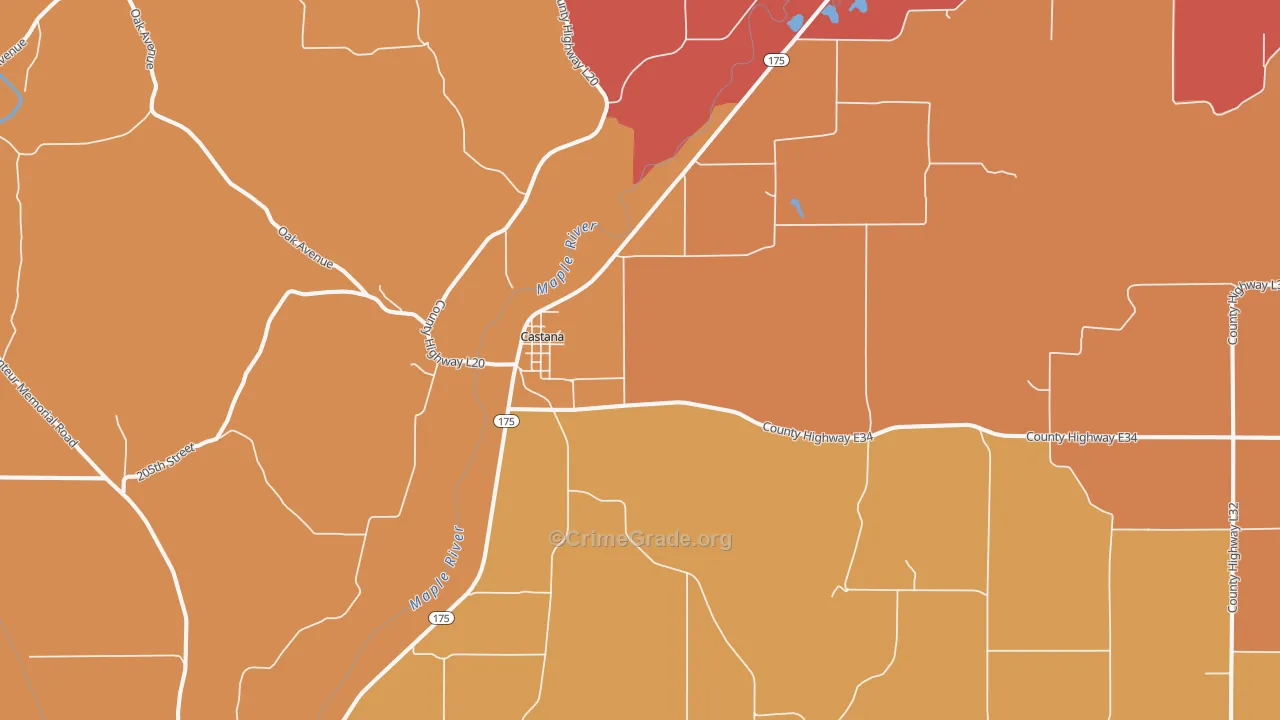 Castana, IA Map of Robbery Rates