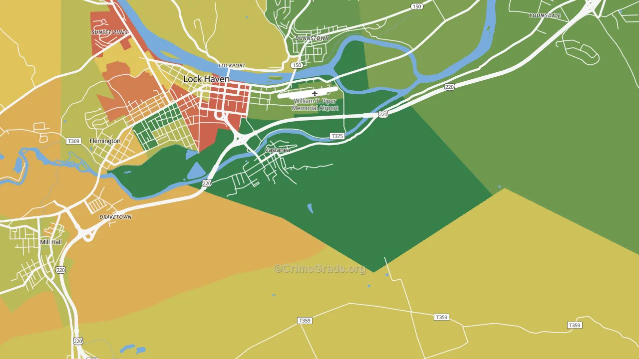 Castanea, PA Map of Robbery Rates