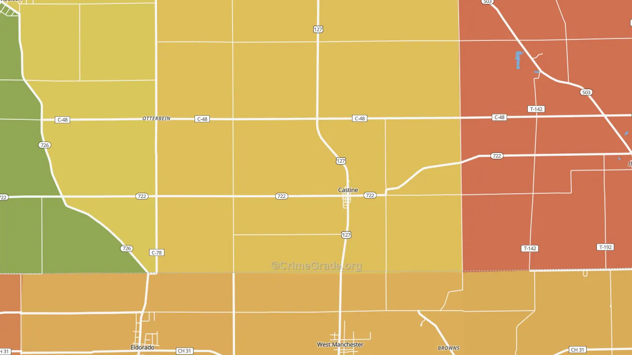 Castine, OH Map of Robbery Rates