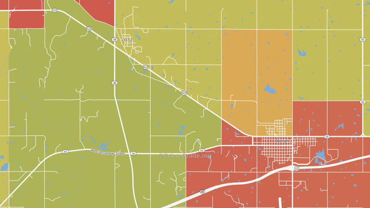 Castle, OK Map of Robbery Rates
