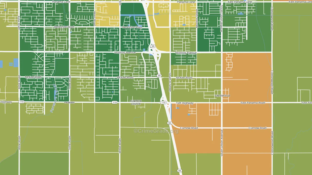 Castle Ranch, Bakersfield, CA Map of Robbery Rates