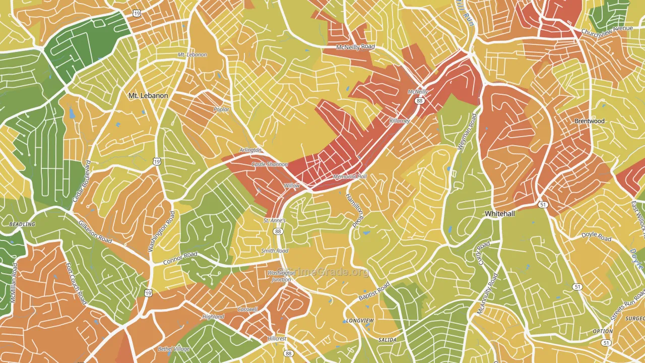 Castle Shannon, PA Map of Robbery Rates