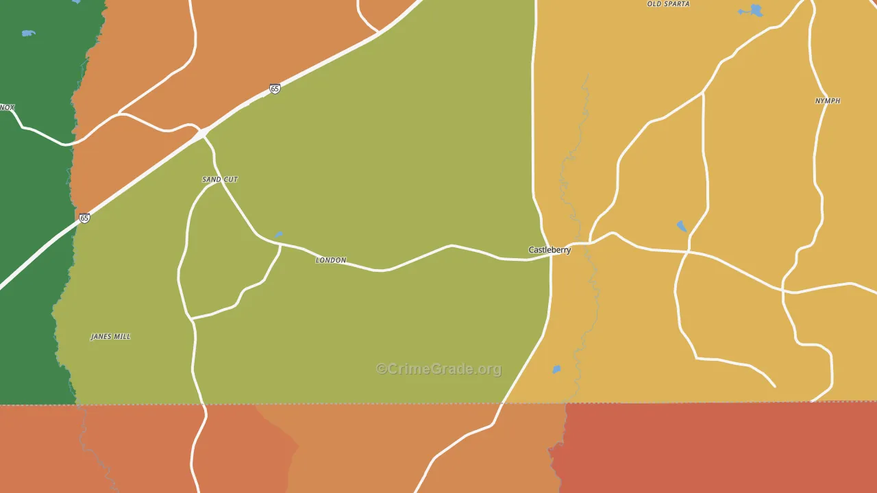Castleberry, AL Map of Robbery Rates